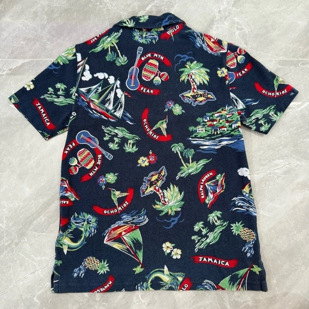 Boys Ralph Lauren Tropical Jamaica 100% Cotton Polo Short Sleeve Shirt Medium - Picture 11 of 16